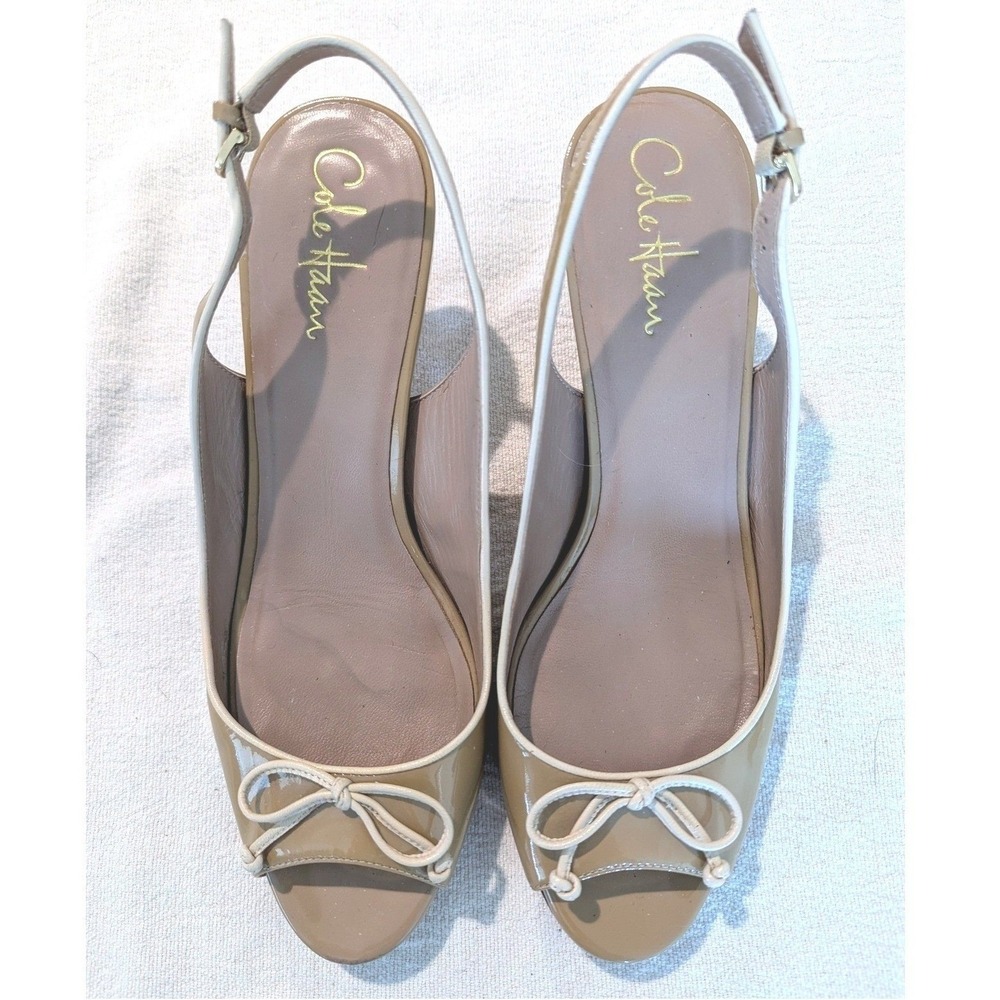 Cole Haan Air Talia Slingback Heels Maple Patent Bow Peep Toe  Size 8.5